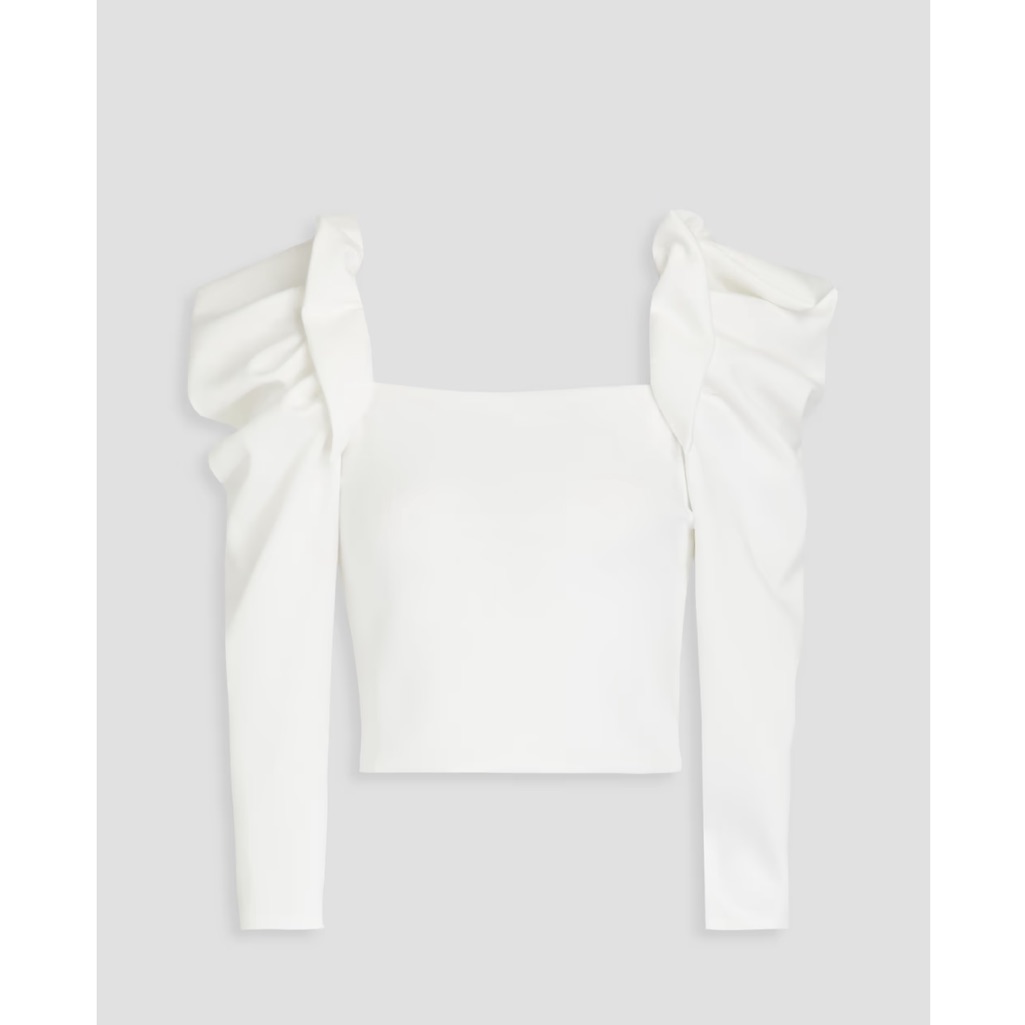 Alice + Olivia Genny Cropped Gathered Stretch-Knit Top